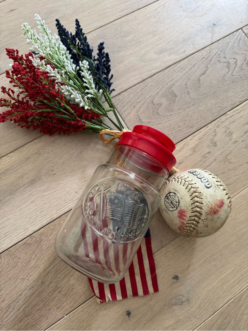 Vintage Red and Clear Glass Patriotic Jar